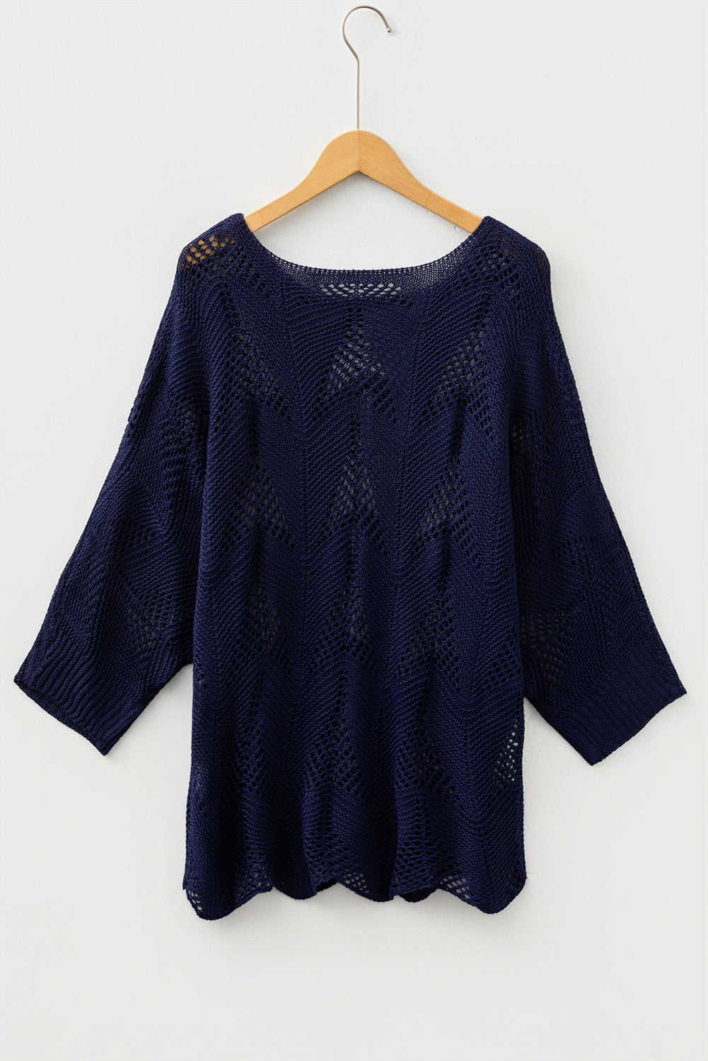 Parchment Hollow Out Knit 7/8 Sleeve Casual Sweater