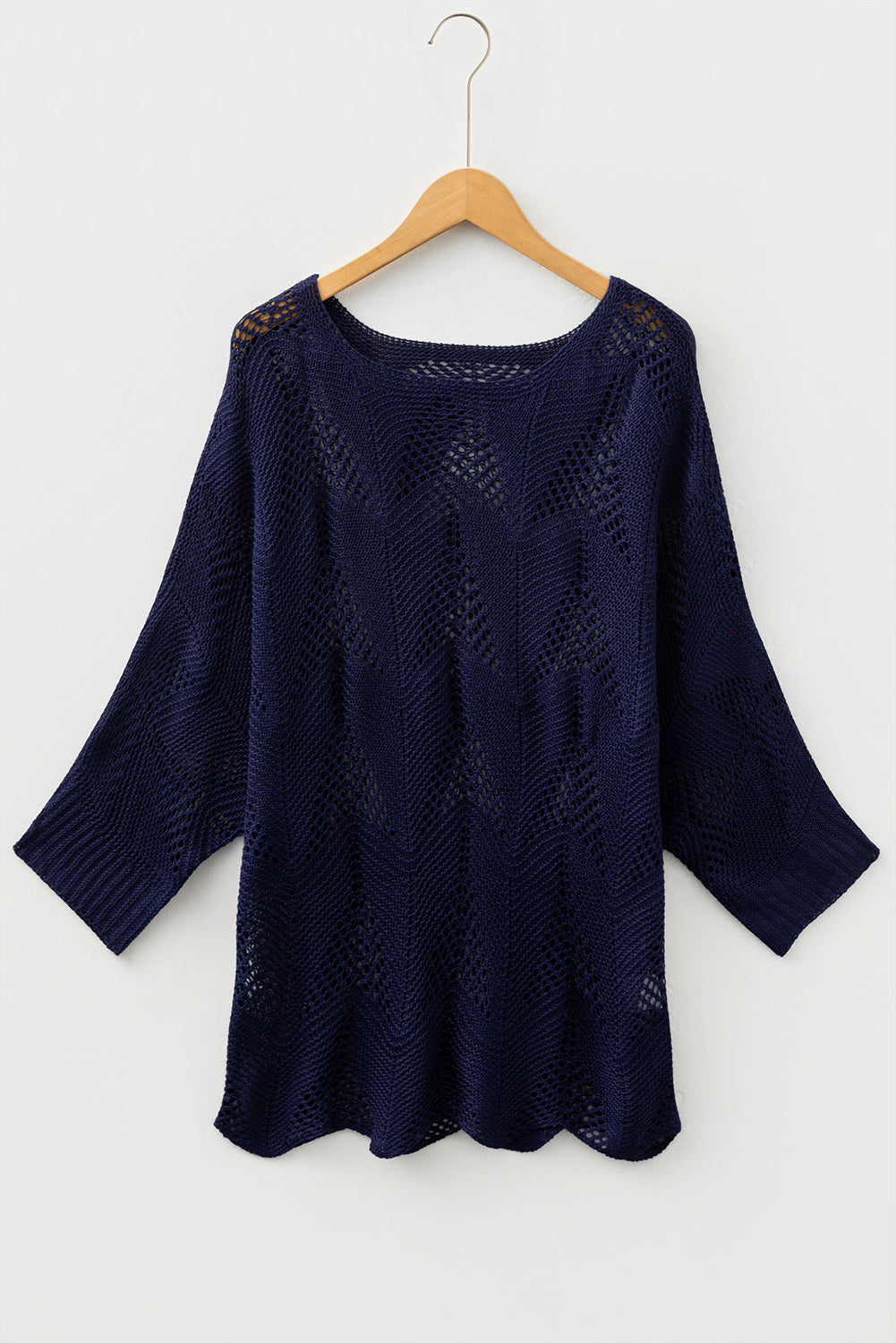 Parchment Hollow Out Knit 7/8 Sleeve Casual Sweater