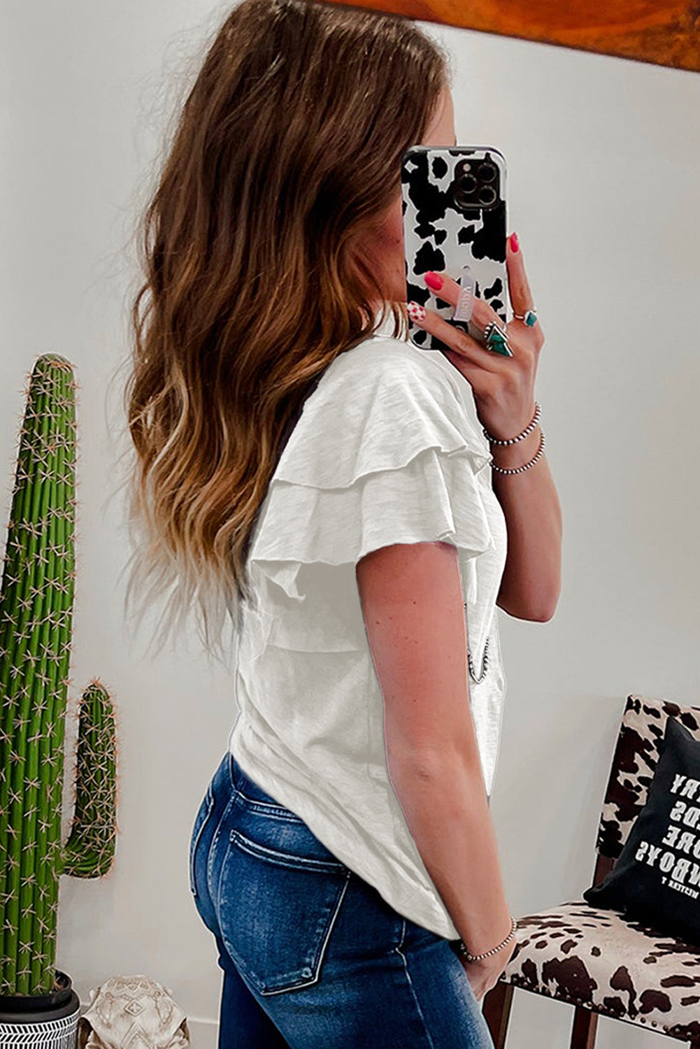 Black Layered Ruffle Short Sleeve Round Neck Top
