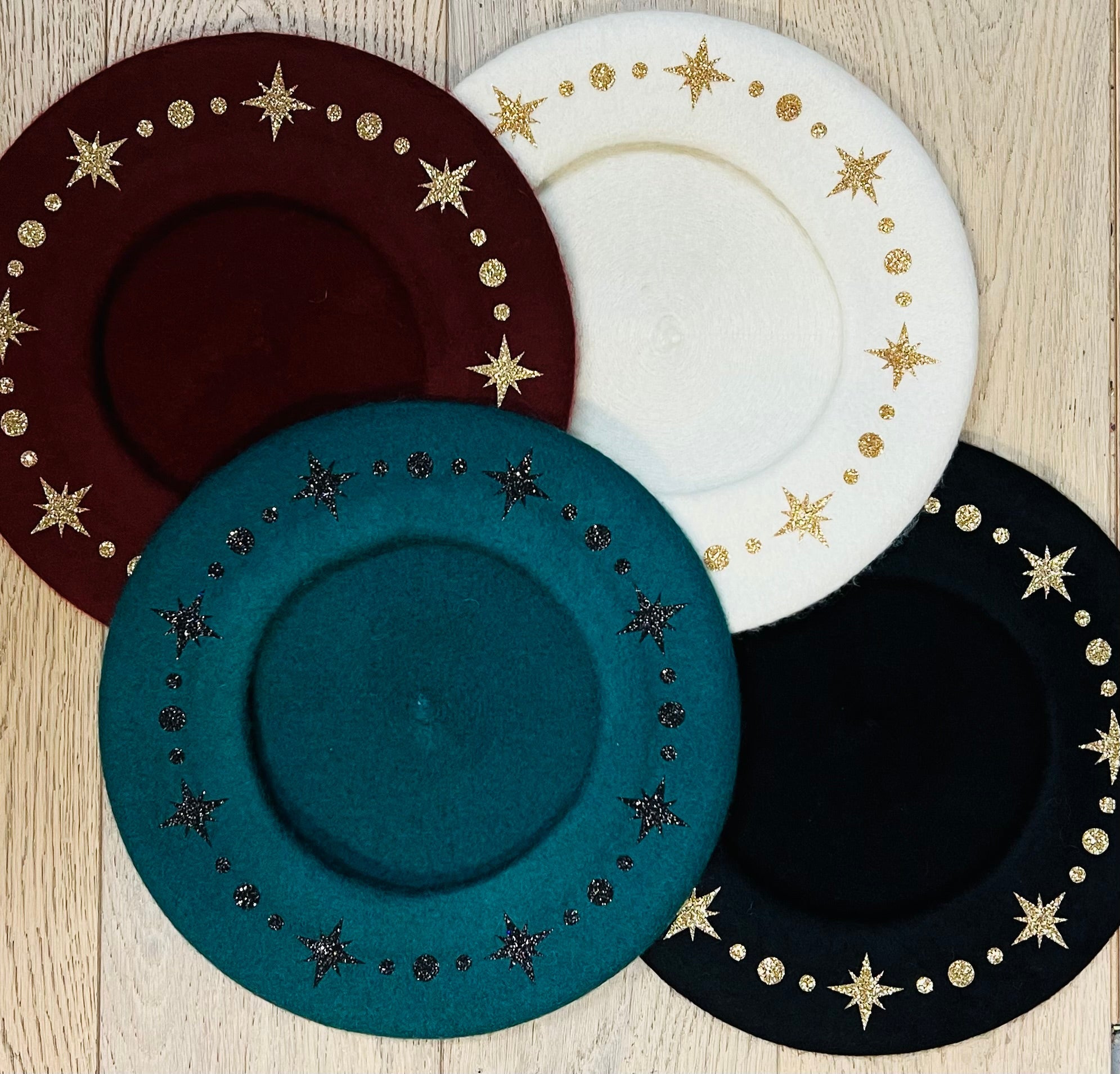 Vegan Beret - Black  - Gold Starburst