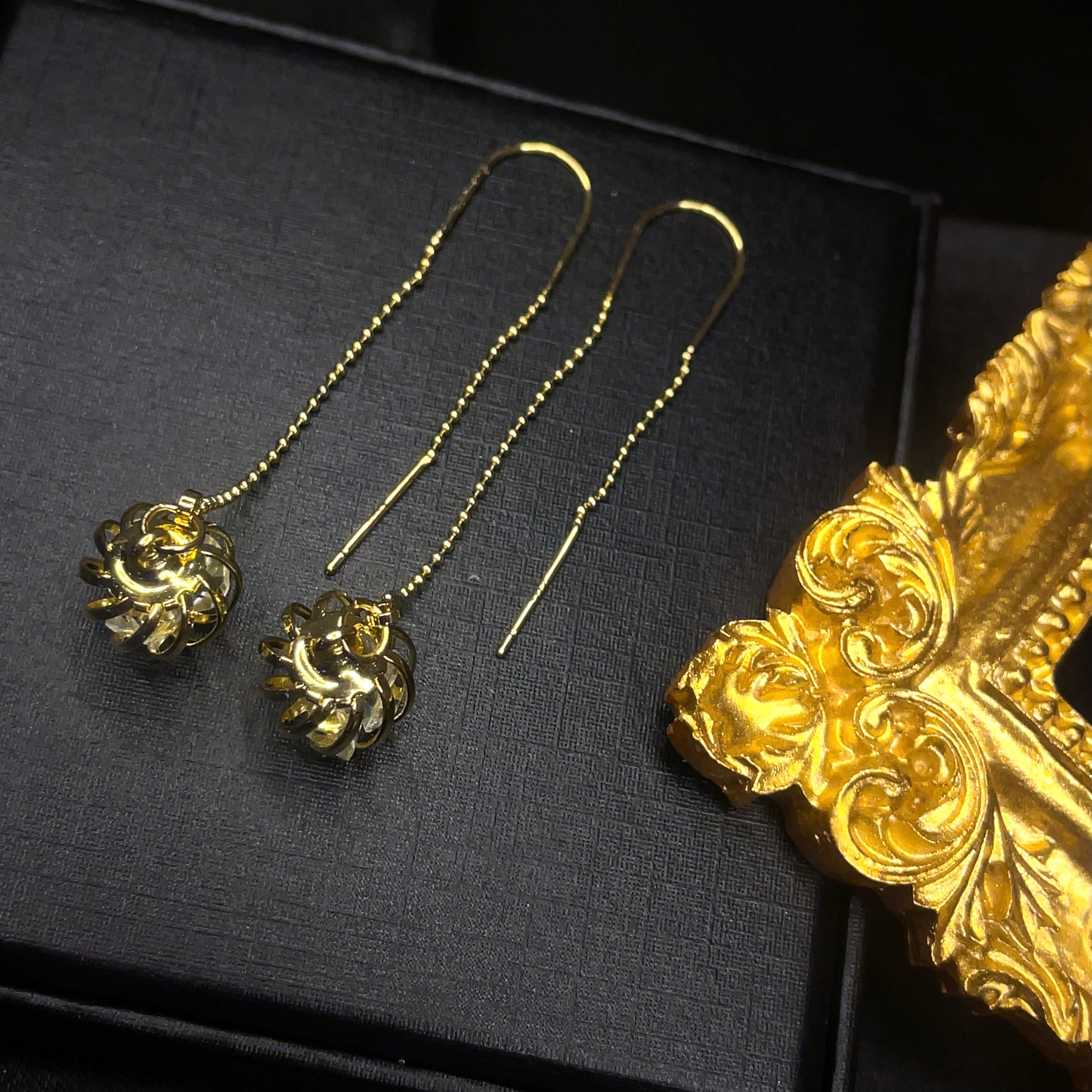 Crystal Apple Ear Threader Earrings