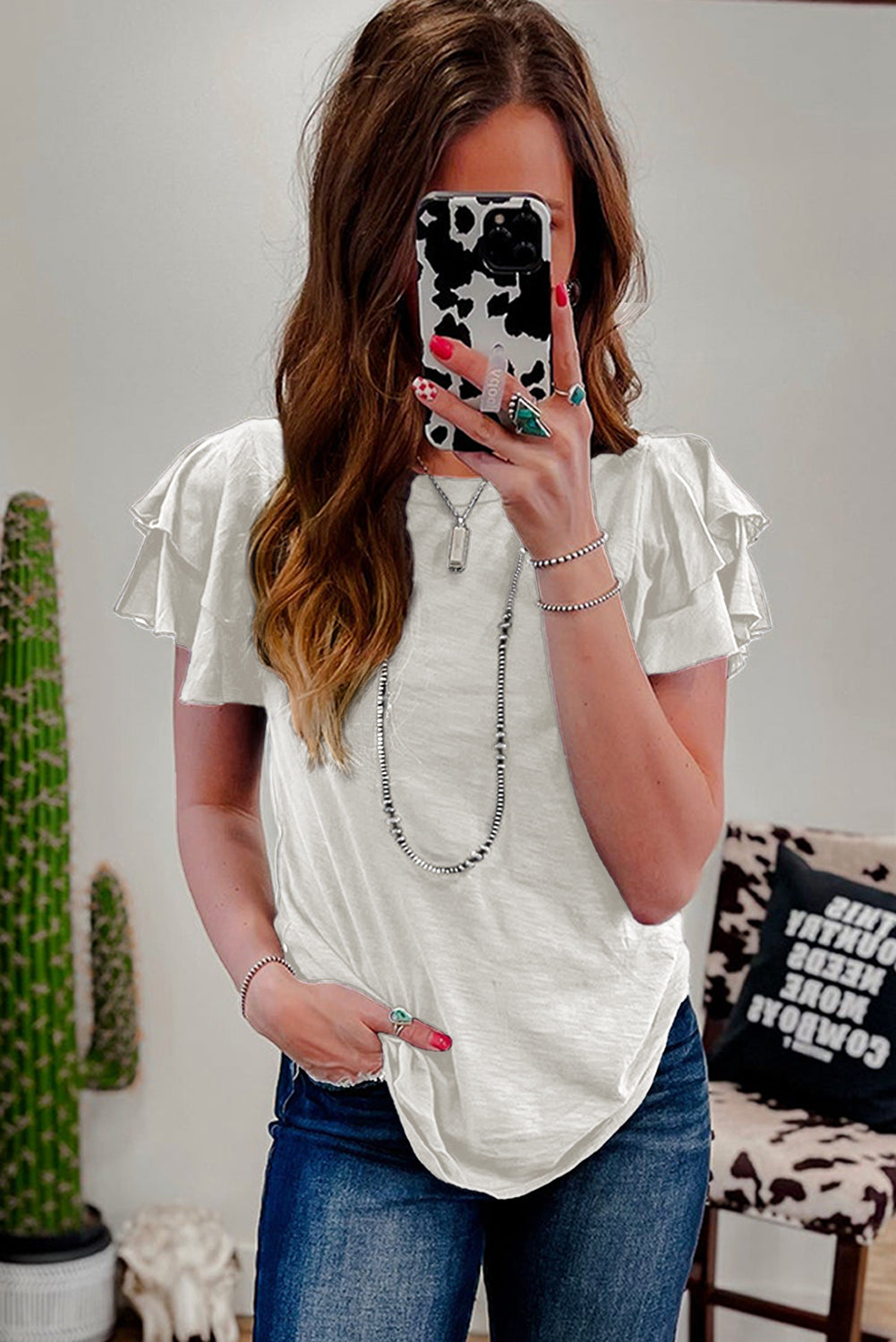 Black Layered Ruffle Short Sleeve Round Neck Top