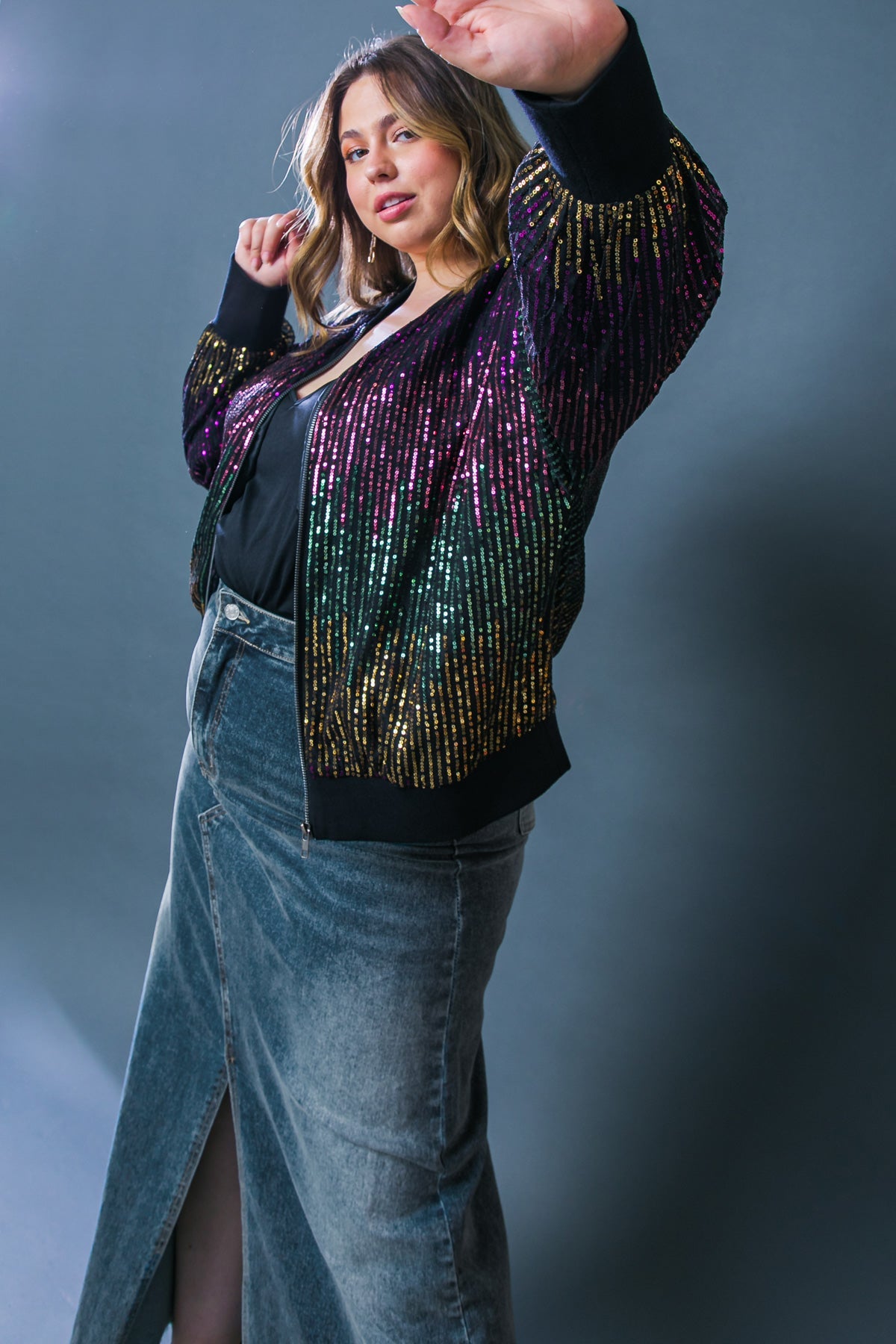 ENTERTAIN ME SEQUIN BOMBER JACKET